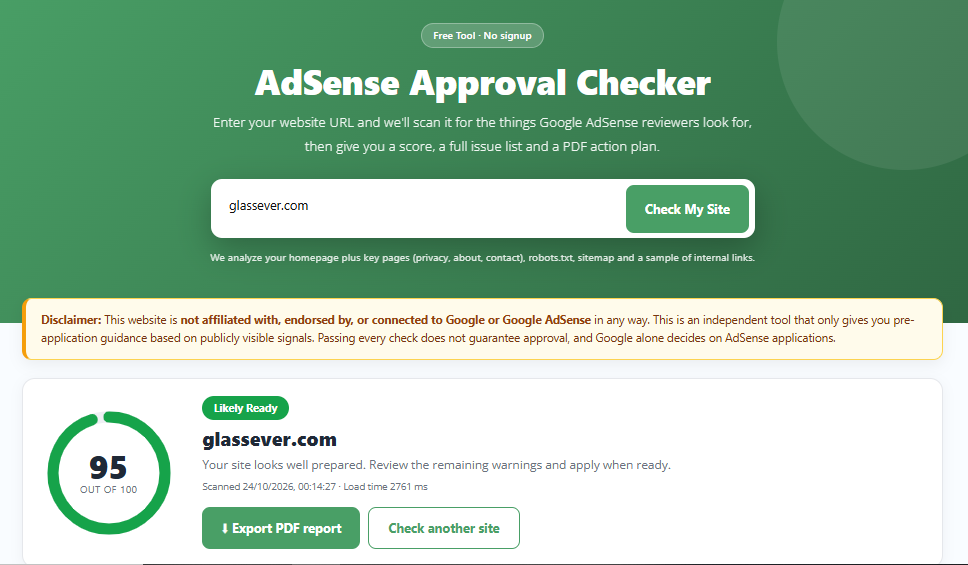Free AdSense Approval Checker | GlassEver